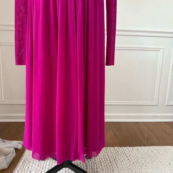 Fuzzi Italy Magenta Fuchsia Fluid Mesh Tulle Midi Long Sleeve Dress $450 20 - Picture 5 of 9